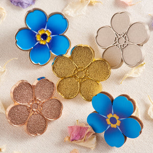 Rose gold metal forget-me-not flower pin badge x 10