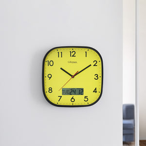 Day date wall clock - yellow with perspex