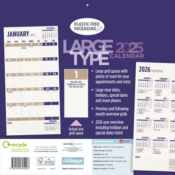 Large type wall calendar 2025 Alzheimer's Society