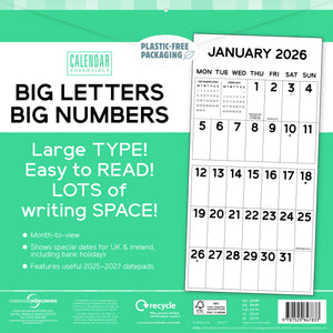 Big letters large type calendar 2026
