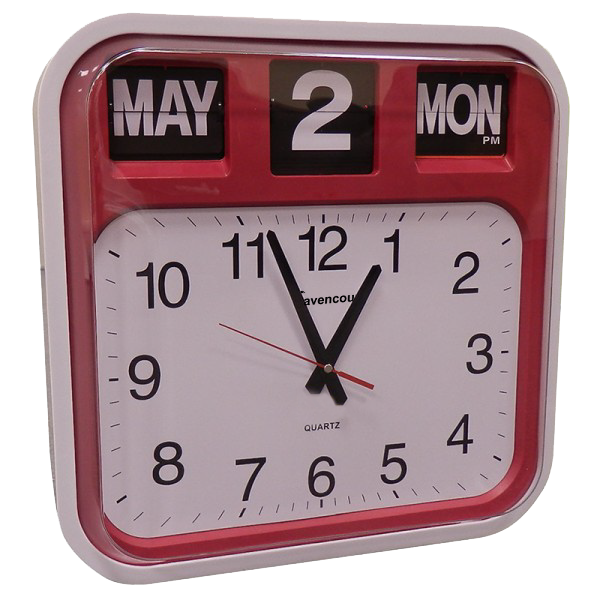 Large square calendar clock - red