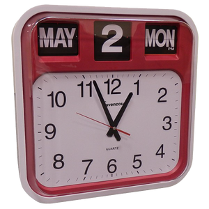 Large square calendar clock - red