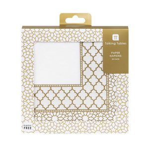Gold & White Paper Napkins - 20 Pack