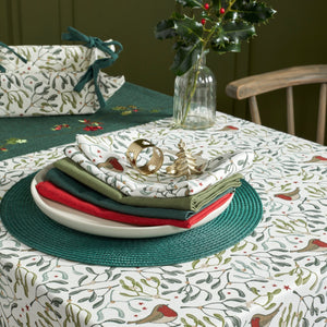 Robin and mistletoe 100% cotton tablecloth