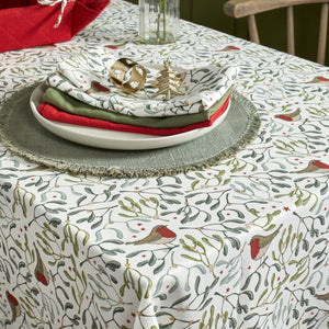 Robin and mistletoe 100% cotton tablecloth