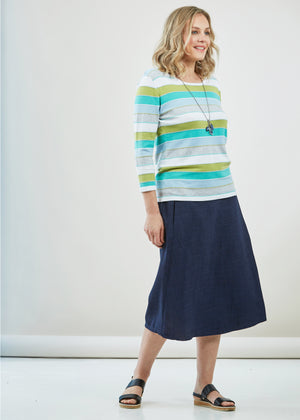 Delia Below Knee A-Line Linen Look Velcro Wrap Skirt