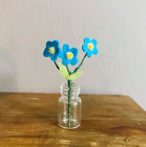Mini jar of felted forget-me-nots