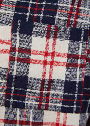John Brushed Pure Cotton Long Sleeve Velcro Nightshirt - Red and Navy Check