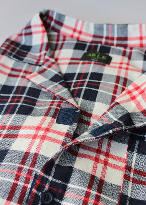 John Brushed Pure Cotton Long Sleeve Velcro Nightshirt - Red and Navy Check