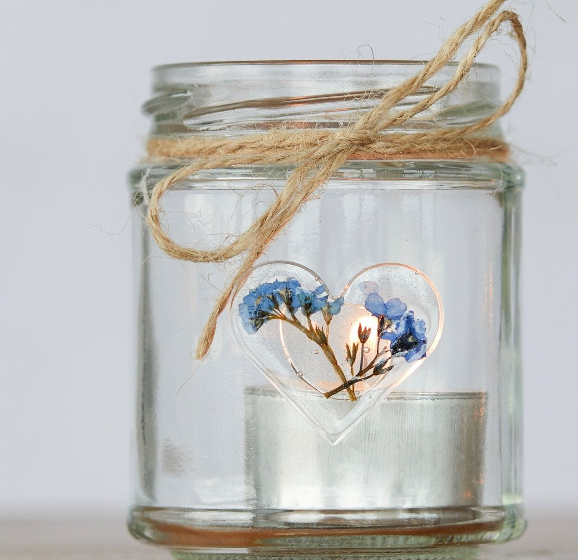 Forget-me-not tealight heart jar
