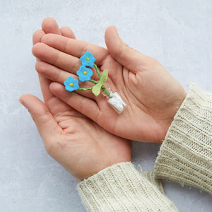 Mini jar of felted forget-me-nots