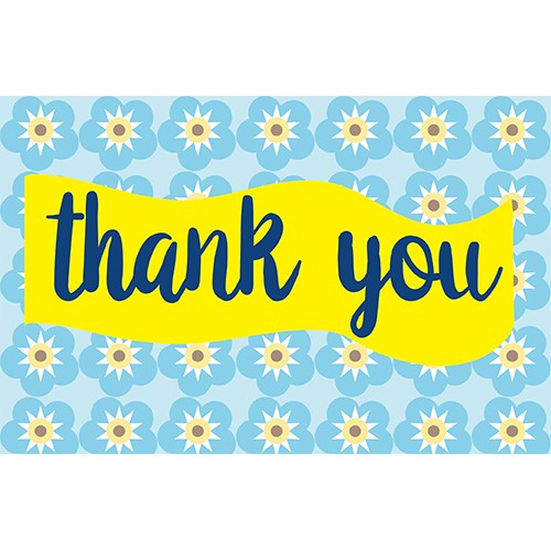 Blue forget-me-not flowers saying thank you on card