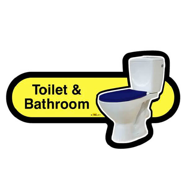 Toilet & bathroom sign in bright yellow