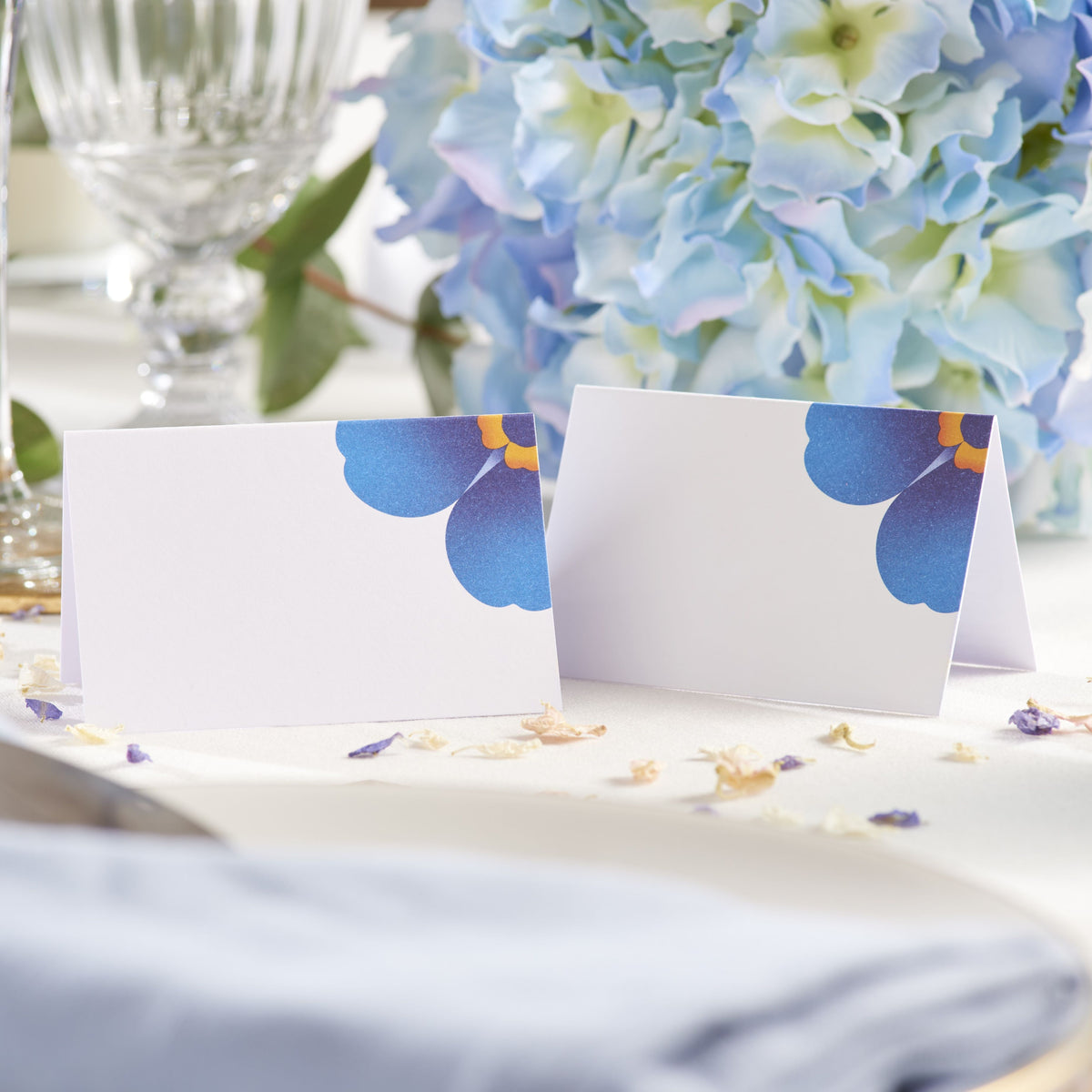 Forget-me-not flower wedding table cards x 10