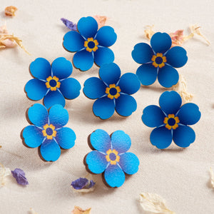 Wooden forget-me-not flower pin badge and wedding table cards x 10