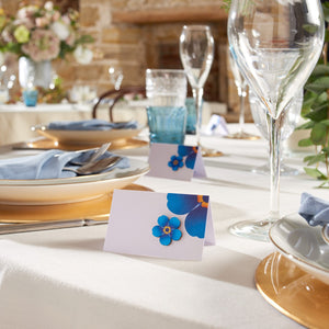 Wooden forget-me-not flower pin badge and wedding table cards x 10