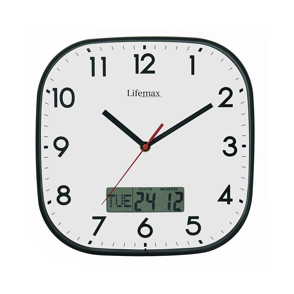 Day date wall clock - white with perspex