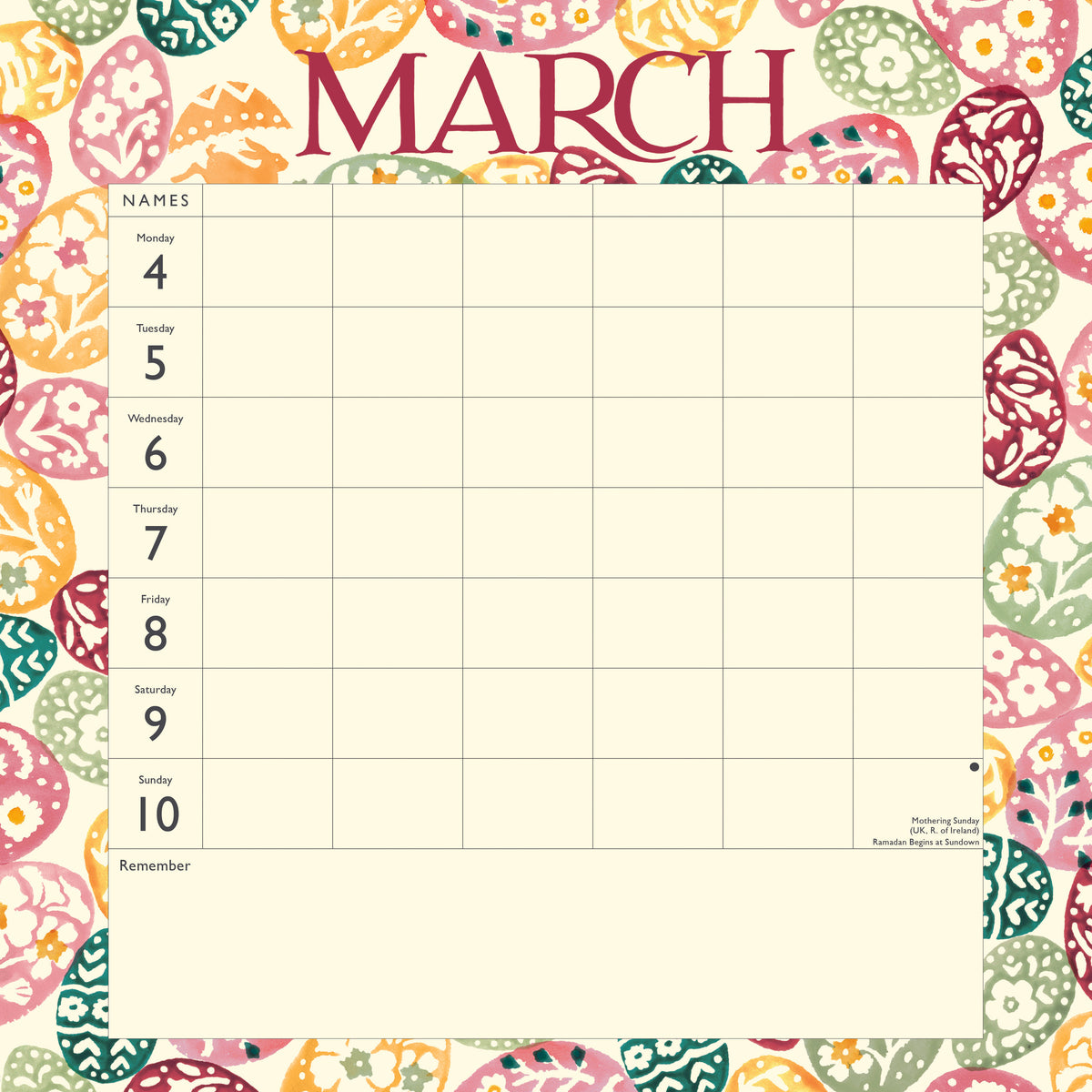Tulips wall planner 2024