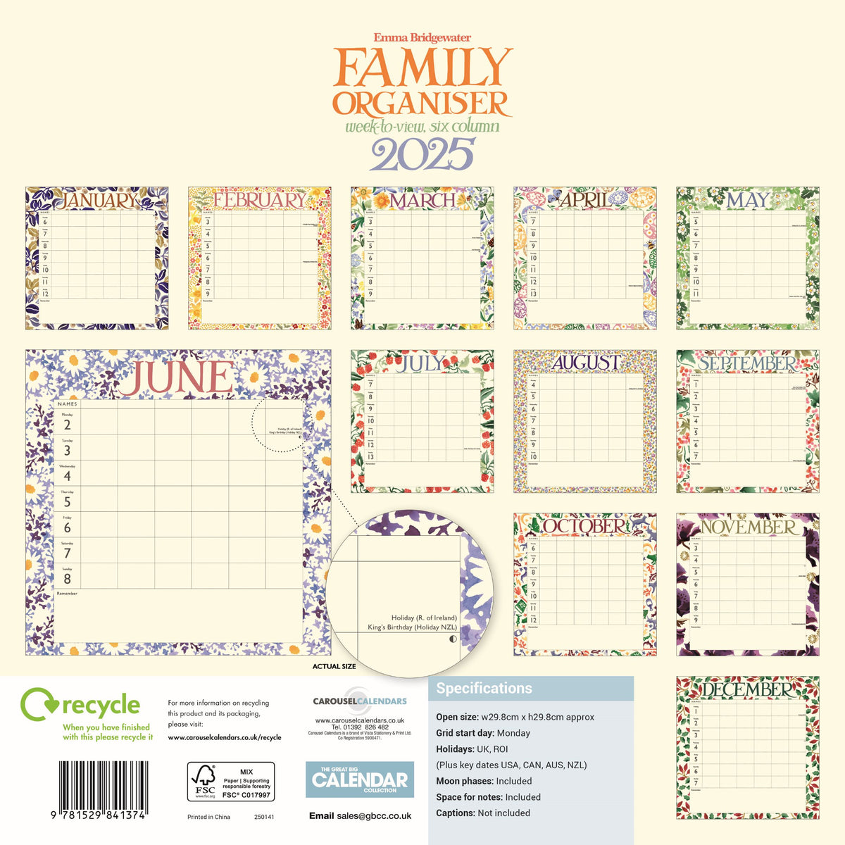 Emma Bridgewater Wildflowers wall planner 2025