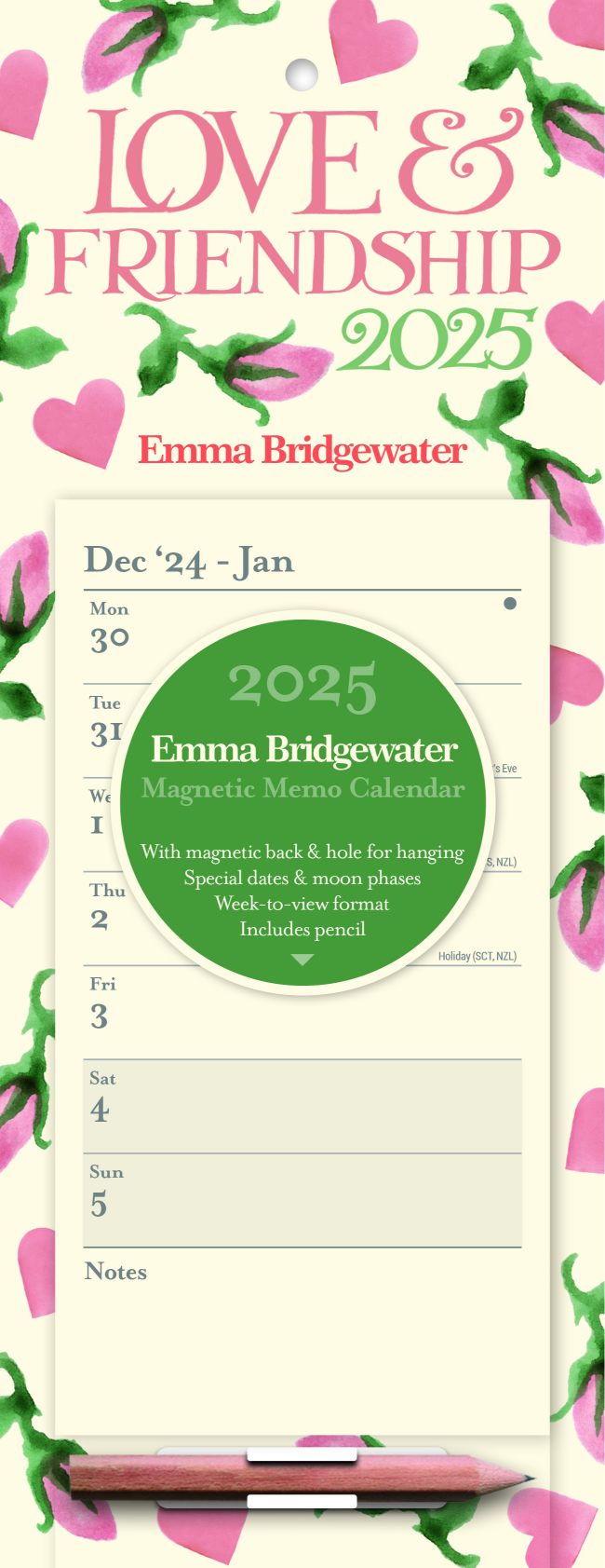 Emma Bridgewater Love &amp; friendship magnetic calendar 2025