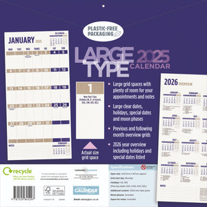 Large type wall calendar 2025