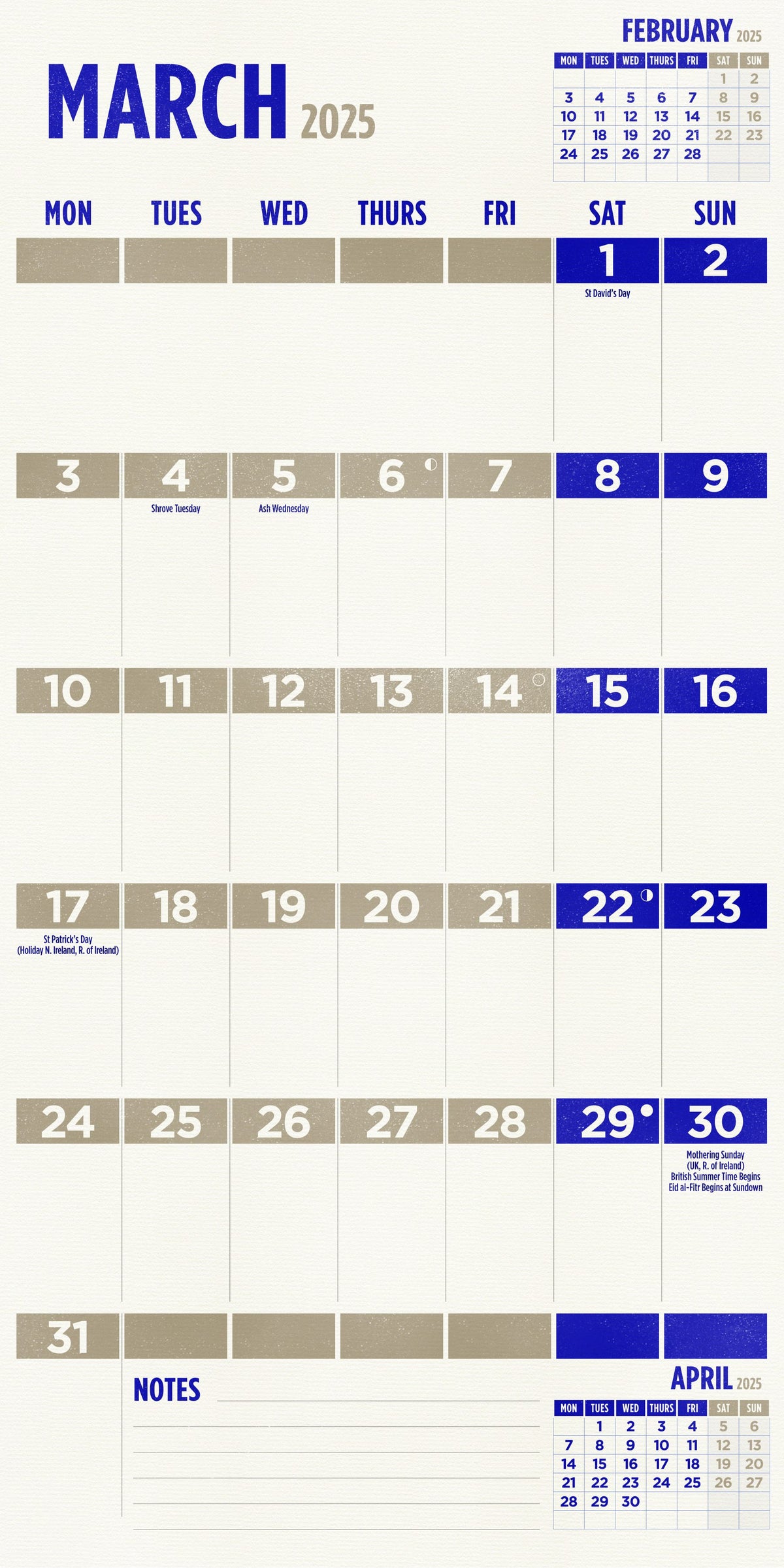 Large type wall calendar 2025