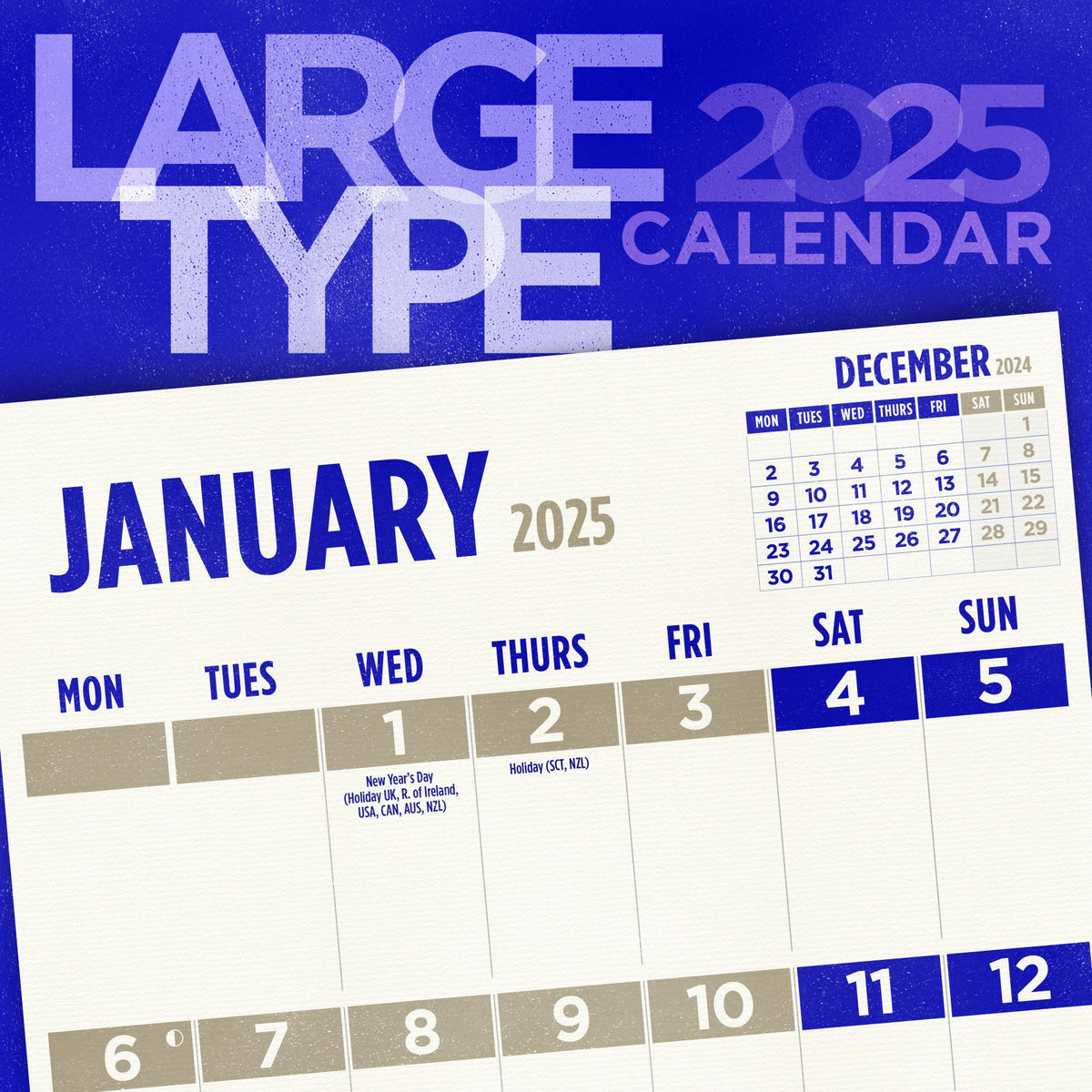 Large type wall calendar 2025