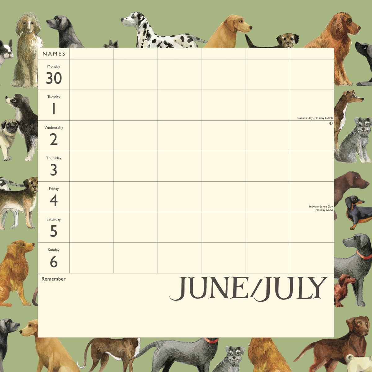 Emma Bridgewater Dates, Dinners &amp; Dog Walks planner wall 2025