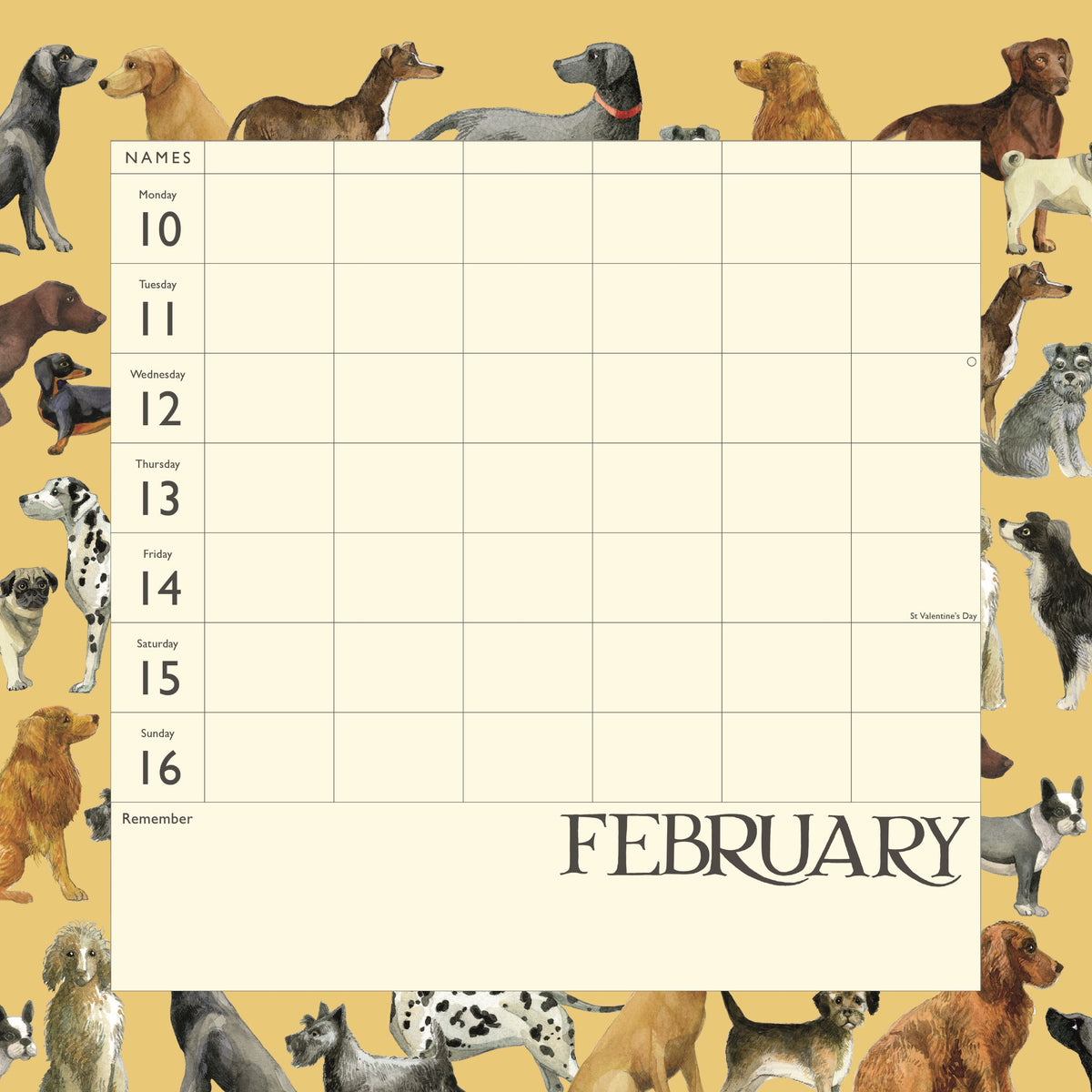 Emma Bridgewater Dates, Dinners &amp; Dog Walks planner wall 2025