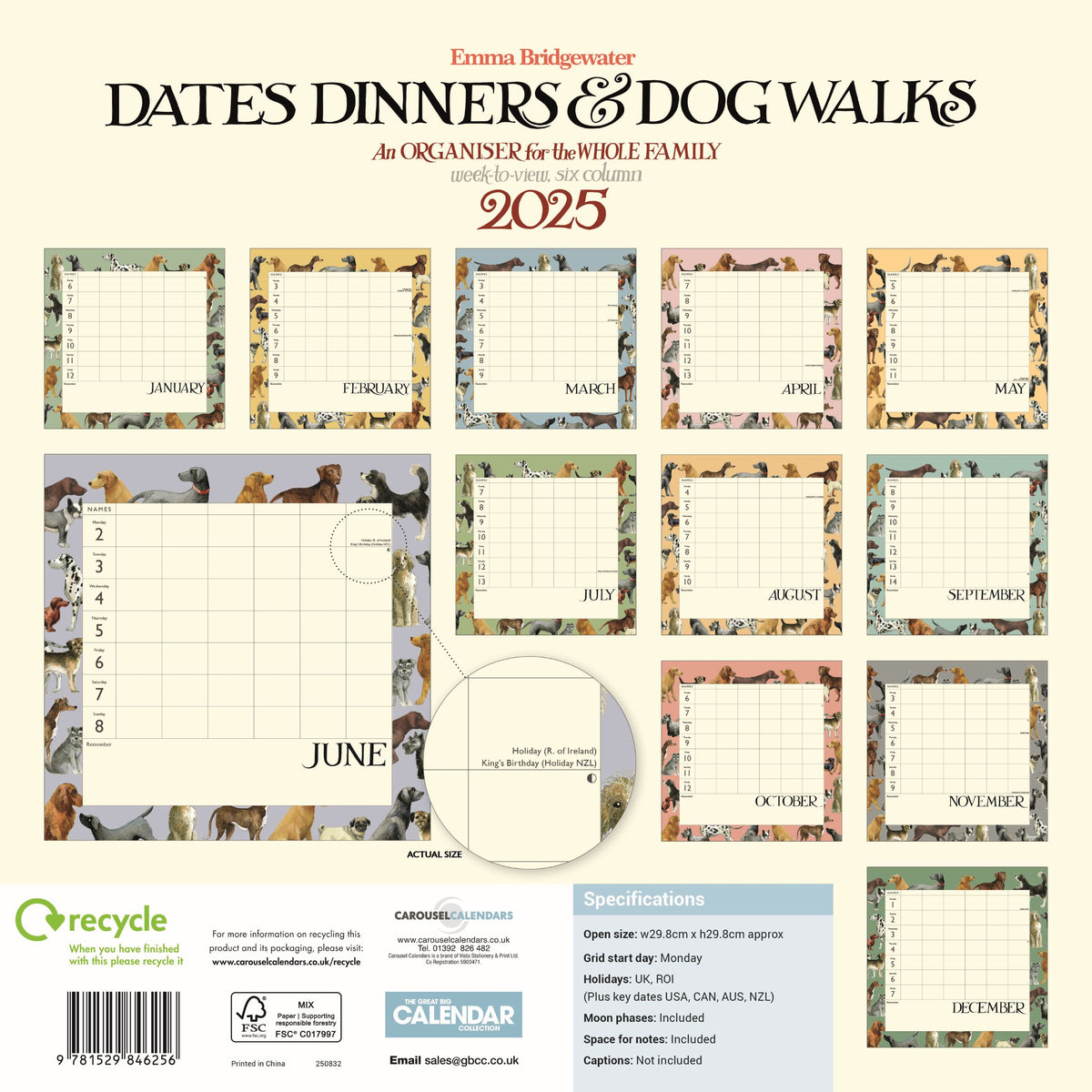 Emma Bridgewater Dates, Dinners &amp; Dog Walks planner wall 2025