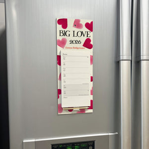 Big pink hearts magnetic calendar, 2026