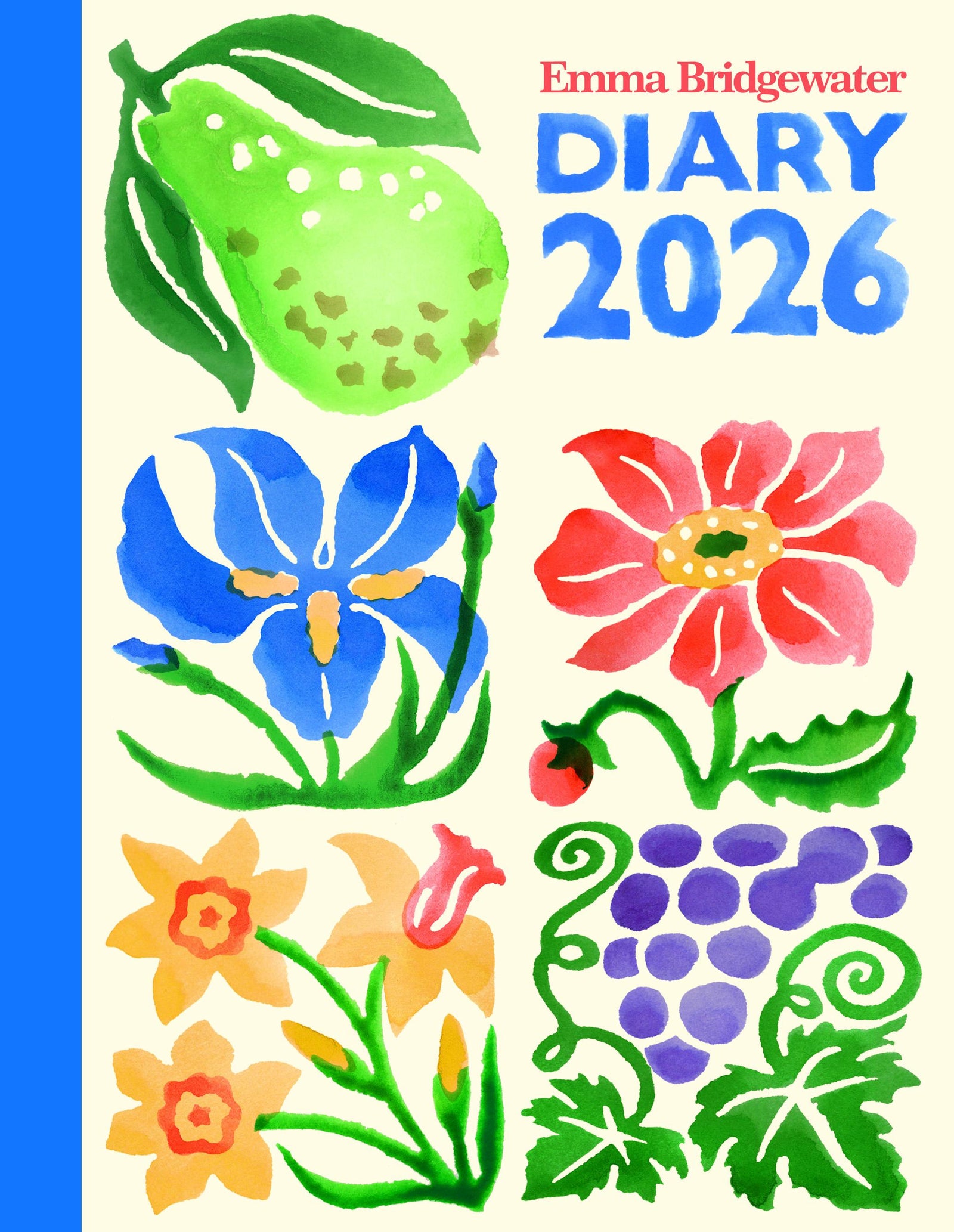 Diary cover with colorful illustrations of fruits and flowers and 'Emma Bridgewater' branding.