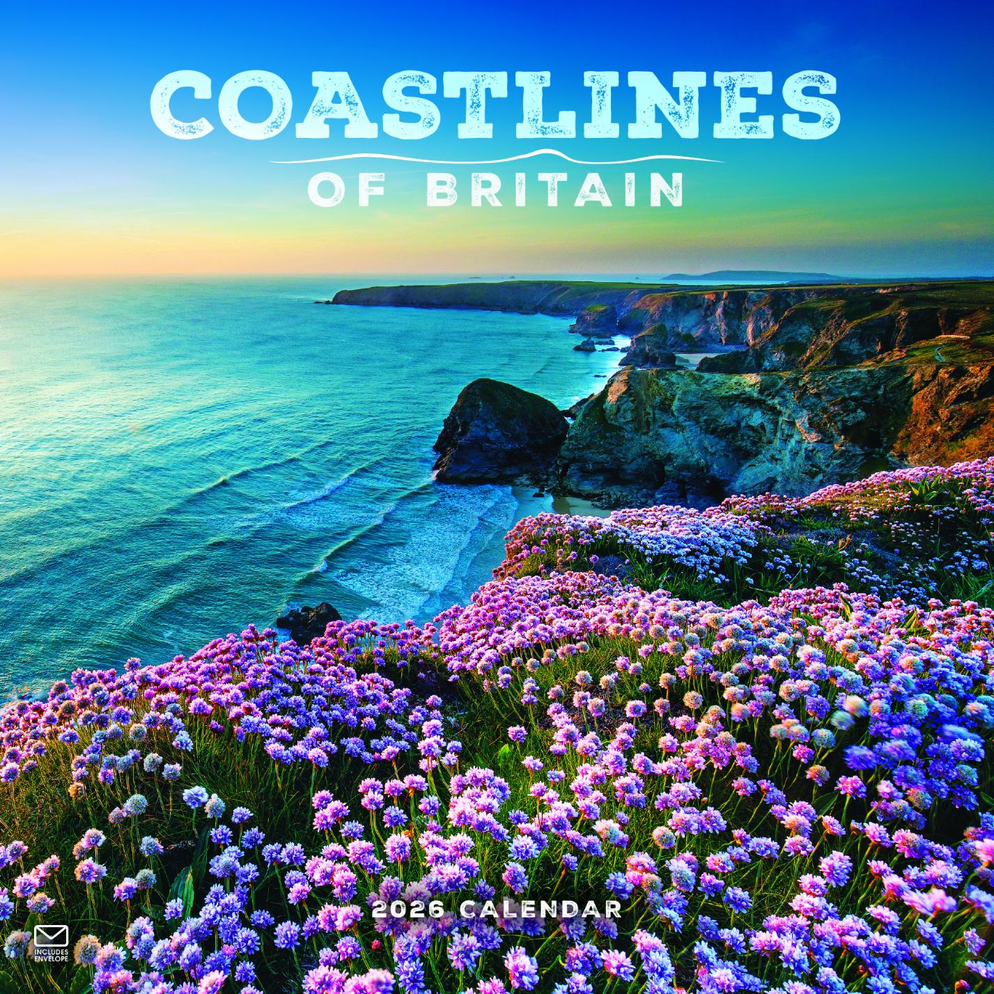 Coastlines of Britain calendar cover with a scenic view of a coastline and flowers.