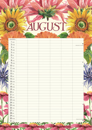 Garden flowers wall planner A3, 2027