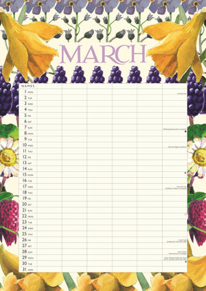 Garden flowers wall planner A3, 2027