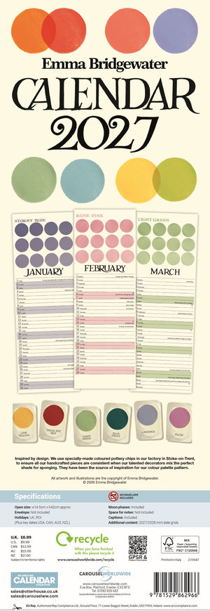 Emma Bridgewater Colour palette slim wall planner 2027
