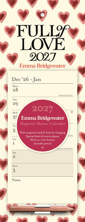 Emma Bridgewater double hearts magnetic calendar 2027