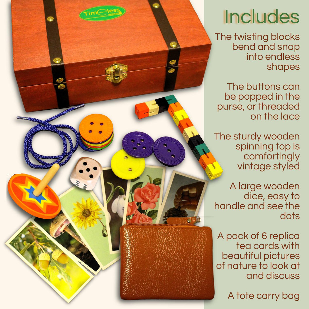 Treasure chest with lots of objects to explore in it like buttons and fidget products