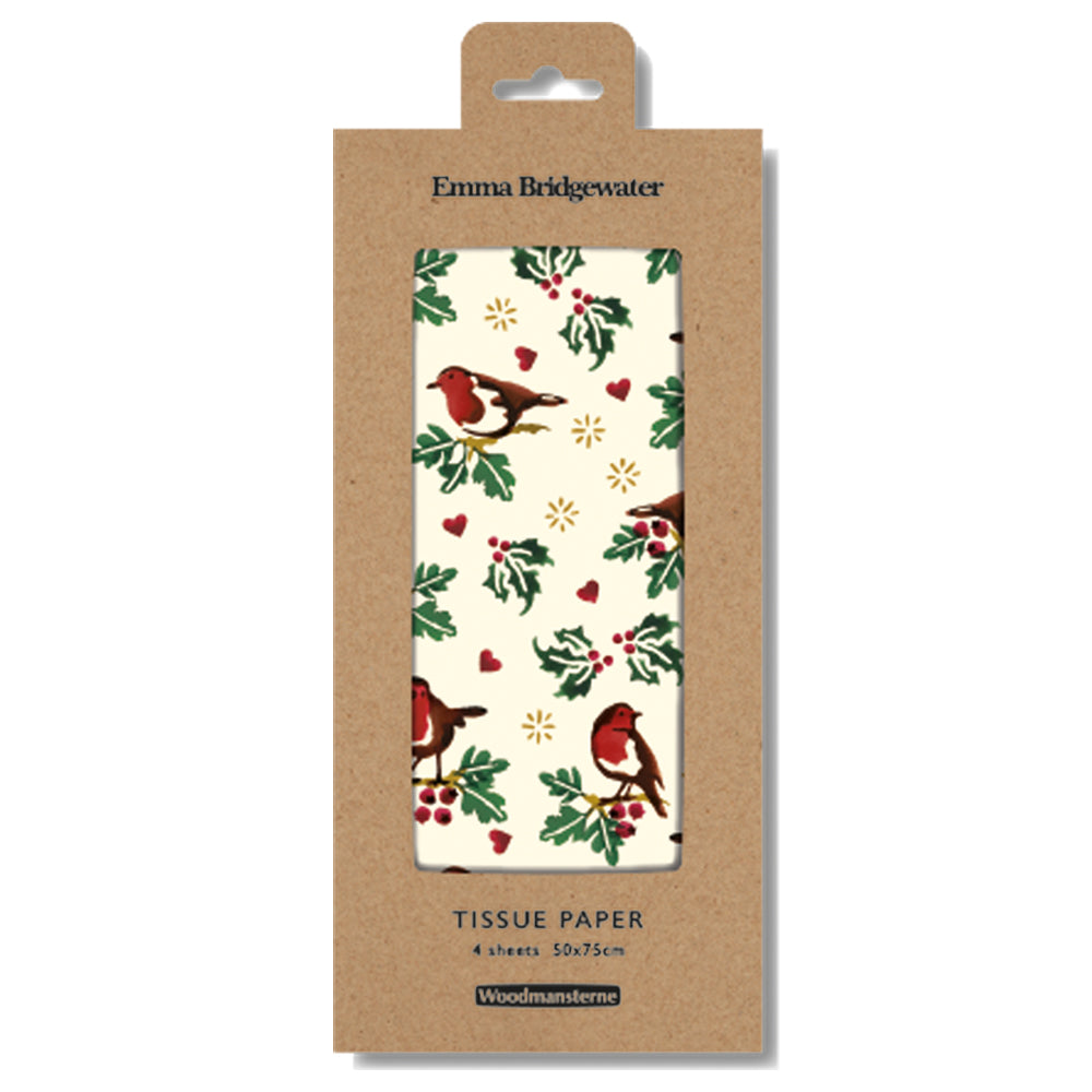 Tissue paper with Christmas design in packaging, featuring Emma Bridgewater branding.