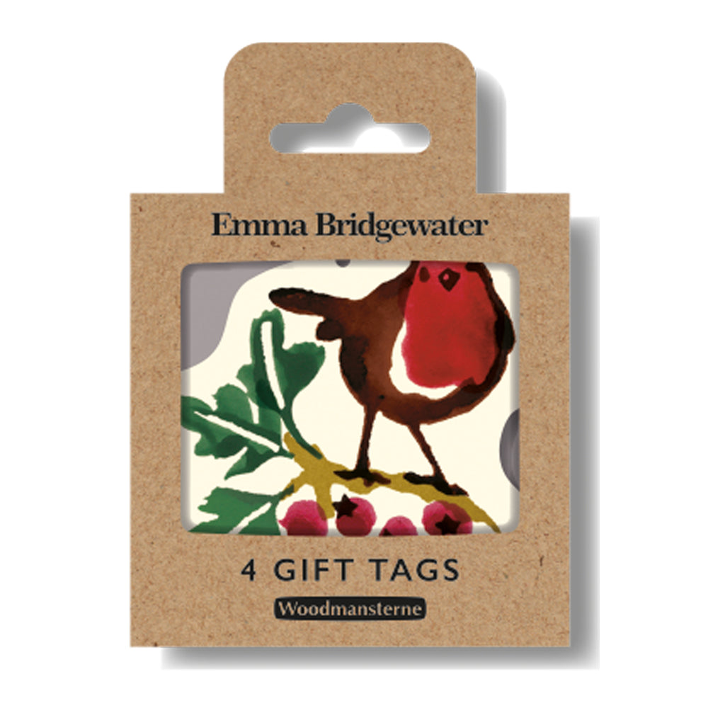 Packaging of Emma Bridgewater gift tags with a robin design.