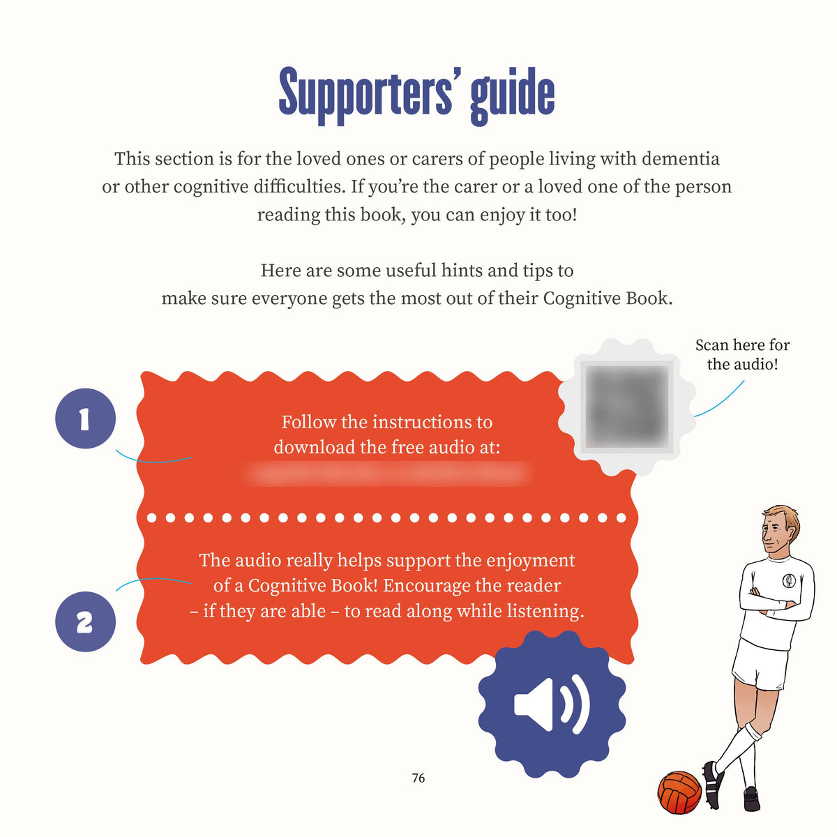 Supporters guide to download the audio book plus a cartoon of a 1966 England footballer