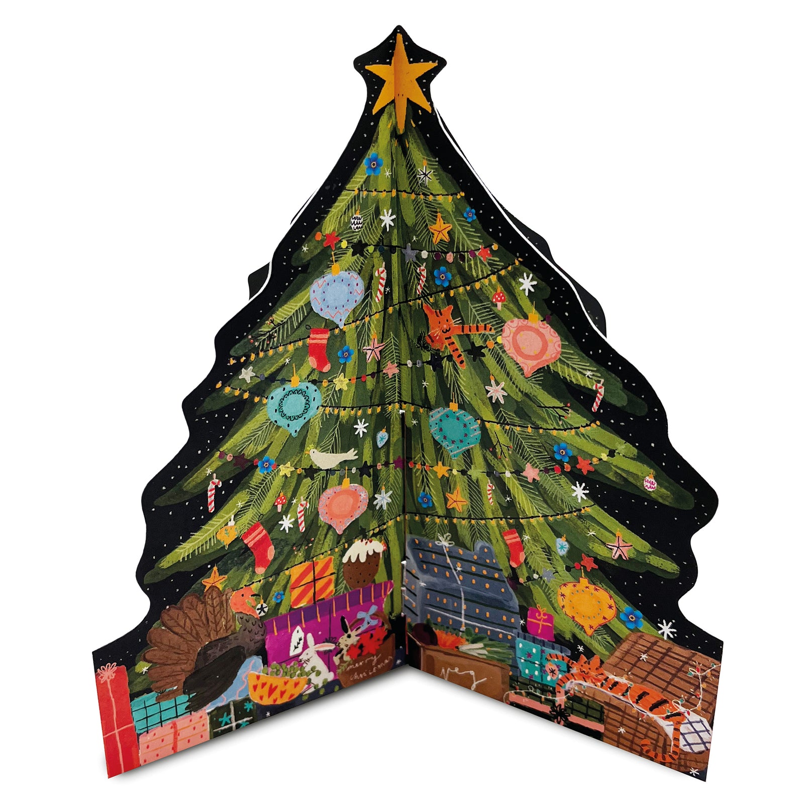 3d christmas tree shaped card on a white background.