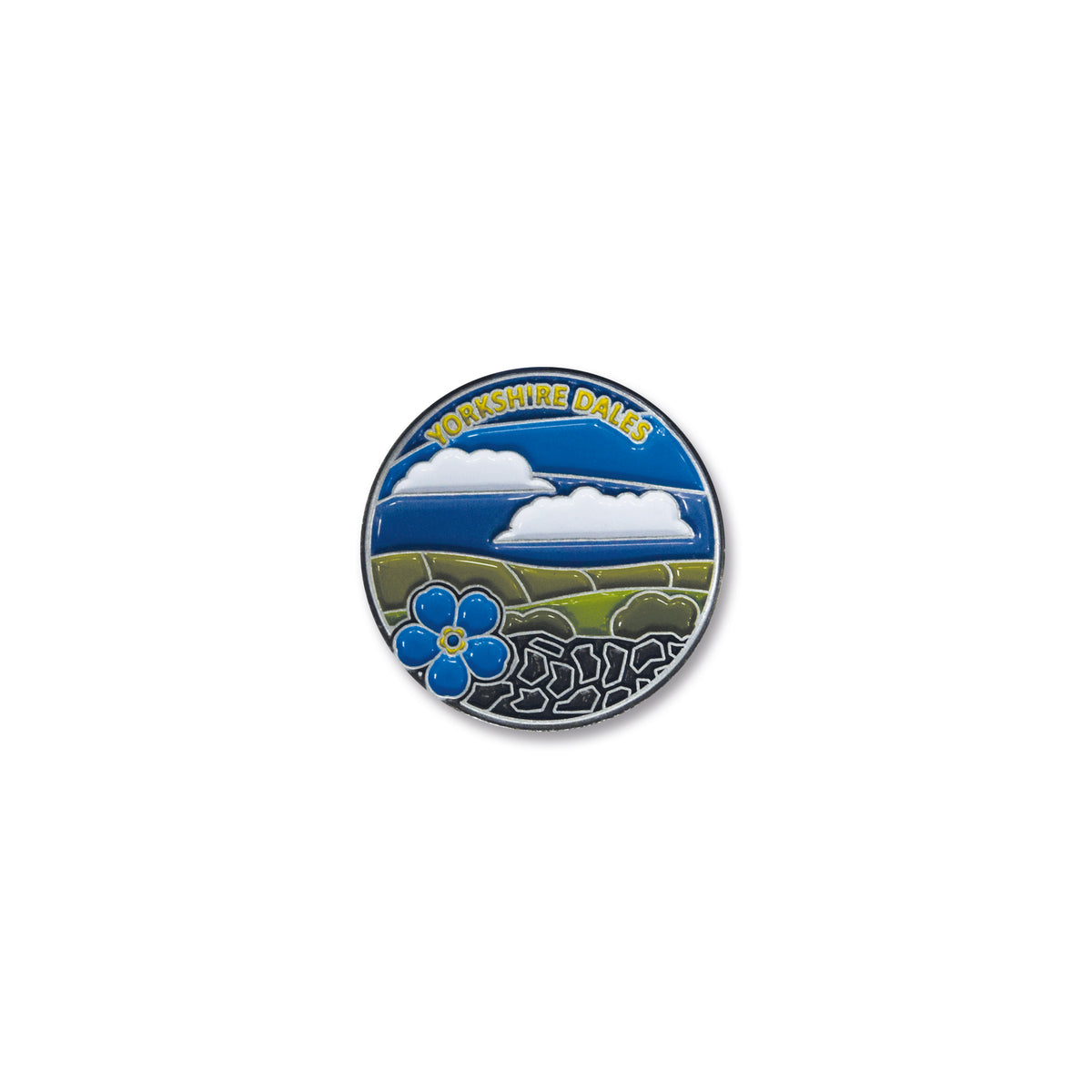 Round badge with 'Yorkshire Dales' text and landscape design on a white background