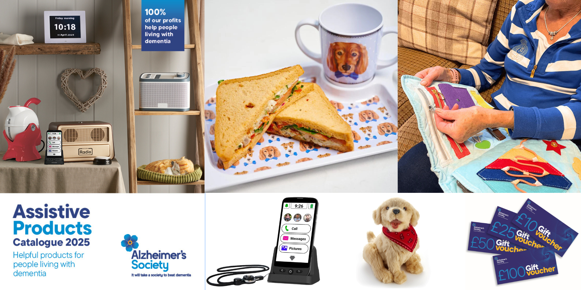 New assistive products catalogue for 2025 out now - new gifts such as trays and two handled mugs, phones, fiddle books, robotic dogs or gift vouchers.