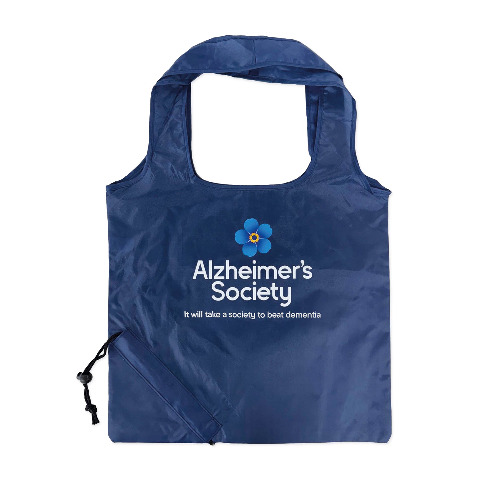 Navy blue reusable bag with Alzheimer's Society logo on a white background