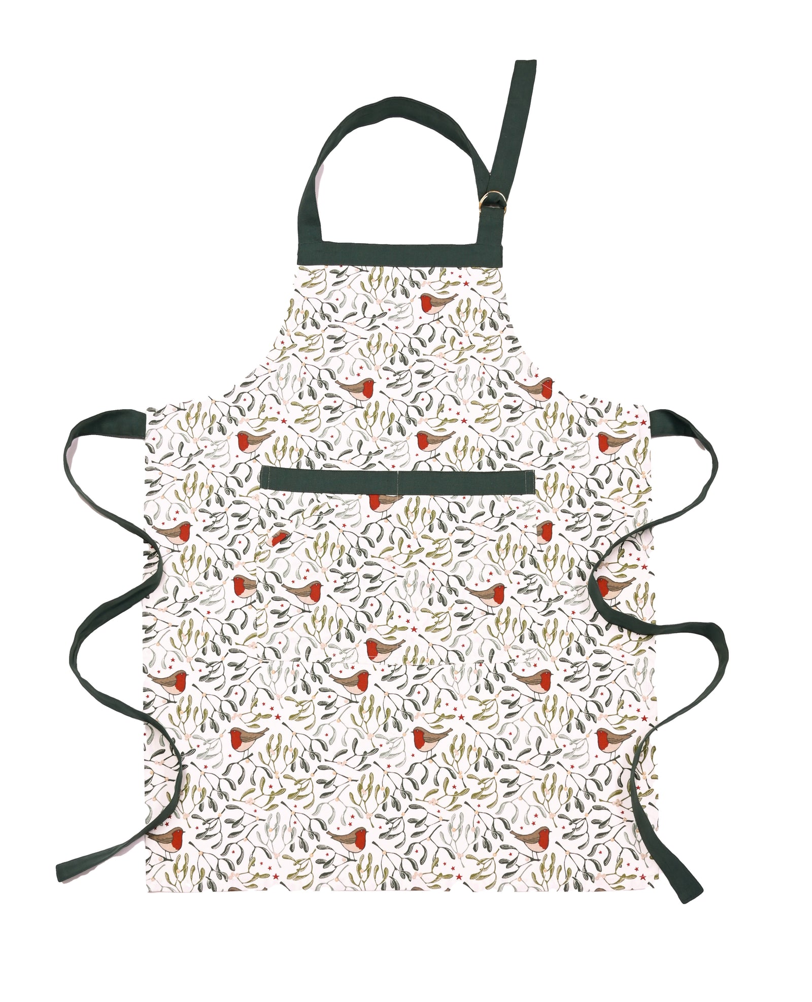 Apron with a pattern of birds and leaves on a white background
