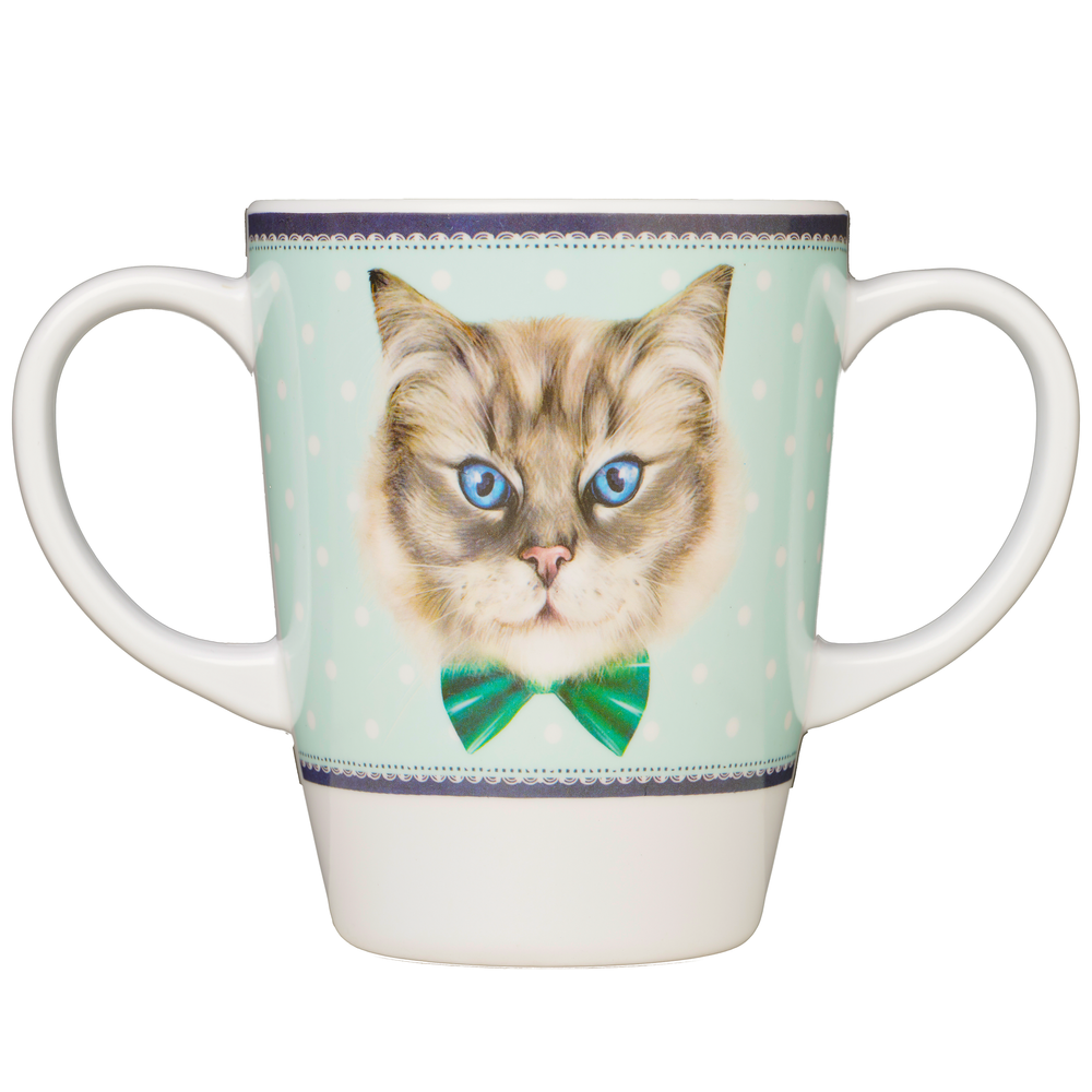 Two handled mug with cat print
