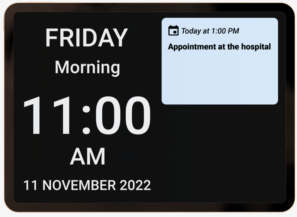 Digital display board with time and date information on a black background