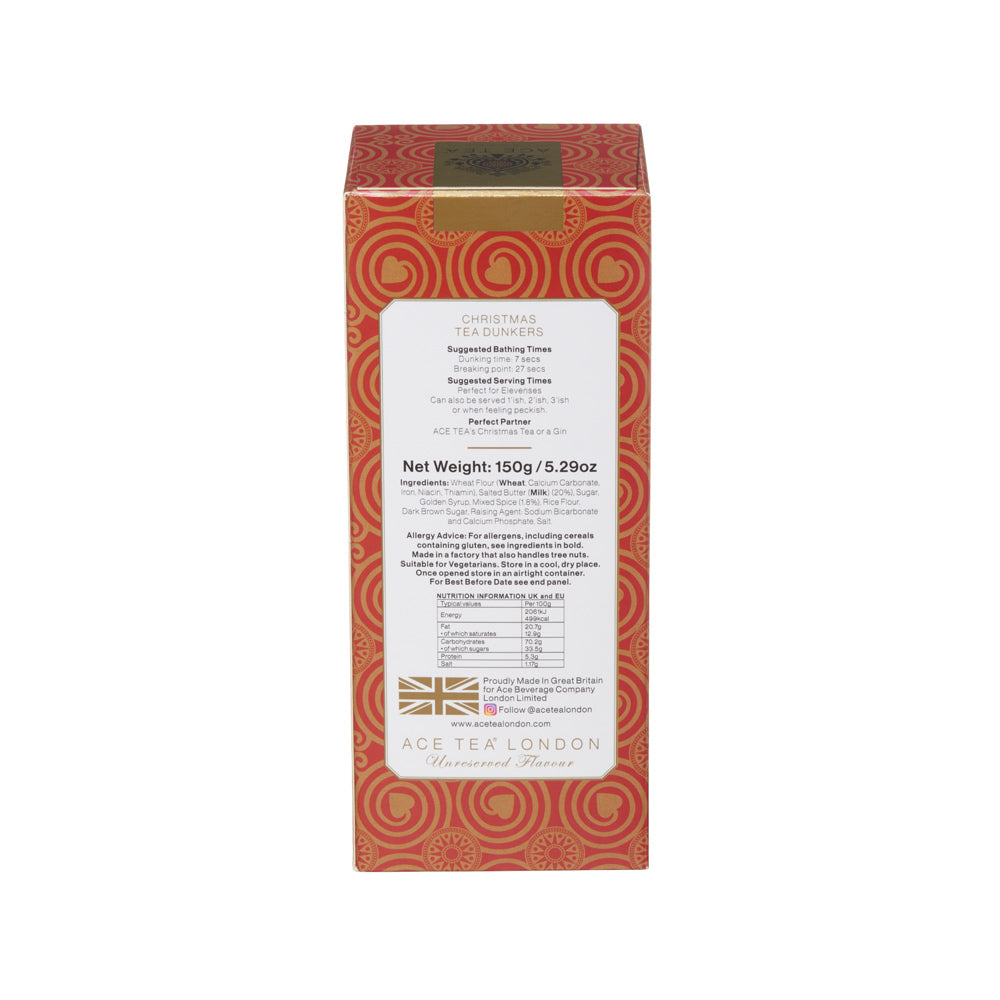 Red tea box with circular patterns and text on a white background