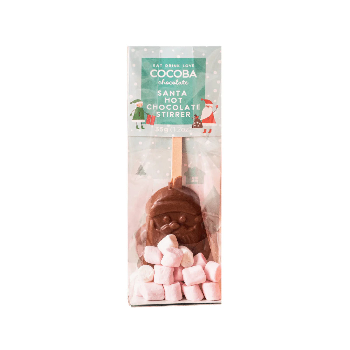 Santa hot chocolate stirrer in a packet.